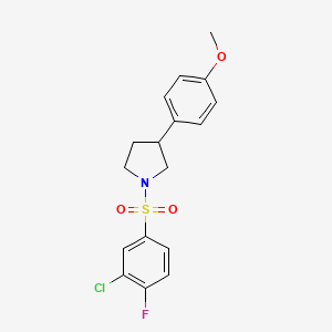 molecular formula C17H17ClFNO3S B2939997 1-((3-Chloro-4-fluorophenyl)sulfonyl)-3-(4-methoxyphenyl)pyrrolidine CAS No. 1226434-68-9