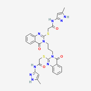 molecular formula C31H30N10O4S2 B2940061 2,2'-((3,3'-(propane-1,3-diyl)bis(4-oxo-3,4-dihydroquinazoline-3,2-diyl))bis(sulfanediyl))bis(N-(3-methyl-1H-pyrazol-5-yl)acetamide) CAS No. 896684-32-5