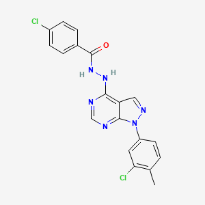 molecular formula C19H14Cl2N6O B2940078 4-chloro-N'-[1-(3-chloro-4-methylphenyl)pyrazolo[3,4-d]pyrimidin-4-yl]benzohydrazide CAS No. 890944-23-7