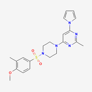 molecular formula C21H25N5O3S B2940089 4-(4-((4-methoxy-3-methylphenyl)sulfonyl)piperazin-1-yl)-2-methyl-6-(1H-pyrrol-1-yl)pyrimidine CAS No. 1421521-86-9