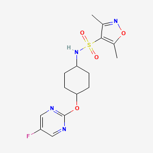 molecular formula C15H19FN4O4S B2940093 N-((1r,4r)-4-((5-fluoropyrimidin-2-yl)oxy)cyclohexyl)-3,5-dimethylisoxazole-4-sulfonamide CAS No. 2034204-70-9