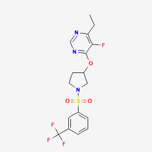 molecular formula C17H17F4N3O3S B2940105 4-Ethyl-5-fluoro-6-((1-((3-(trifluoromethyl)phenyl)sulfonyl)pyrrolidin-3-yl)oxy)pyrimidine CAS No. 2034320-46-0