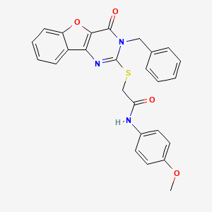 molecular formula C26H21N3O4S B2940112 2-({5-benzyl-6-oxo-8-oxa-3,5-diazatricyclo[7.4.0.0^{2,7}]trideca-1(9),2(7),3,10,12-pentaen-4-yl}sulfanyl)-N-(4-methoxyphenyl)acetamide CAS No. 866873-63-4