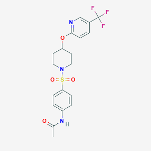 molecular formula C19H20F3N3O4S B2940127 N-(4-((4-((5-(trifluoromethyl)pyridin-2-yl)oxy)piperidin-1-yl)sulfonyl)phenyl)acetamide CAS No. 1421492-24-1