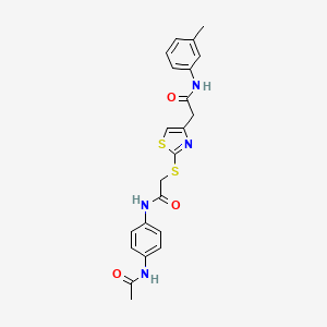 molecular formula C22H22N4O3S2 B2940129 N-(4-acetamidophenyl)-2-((4-(2-oxo-2-(m-tolylamino)ethyl)thiazol-2-yl)thio)acetamide CAS No. 941961-07-5