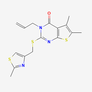 molecular formula C16H17N3OS3 B2940135 3-烯丙基-5,6-二甲基-2-(((2-甲基噻唑-4-基)甲基)硫代)噻吩并[2,3-d]嘧啶-4(3H)-酮 CAS No. 690644-84-9