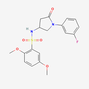 molecular formula C18H19FN2O5S B2940147 N-(1-(3-fluorophenyl)-5-oxopyrrolidin-3-yl)-2,5-dimethoxybenzenesulfonamide CAS No. 896314-11-7