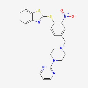 molecular formula C22H20N6O2S2 B2940154 2-[(2-Nitro-4-{[4-(2-pyrimidinyl)piperazino]methyl}phenyl)sulfanyl]-1,3-benzothiazole CAS No. 477869-48-0