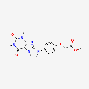 molecular formula C18H19N5O5 B2940180 Methyl 2-[4-(1,3-dimethyl-2,4-dioxo-1,3,5-trihydroimidazolidino[1,2-h]purin-8-yl)phenoxy]acetate CAS No. 1021029-82-2