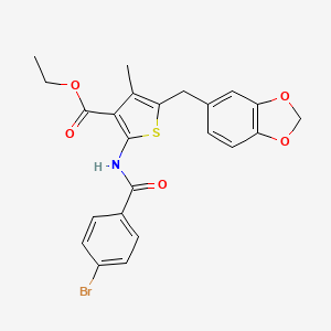 molecular formula C23H20BrNO5S B2940186 Ethyl 5-(1,3-benzodioxol-5-ylmethyl)-2-[(4-bromobenzoyl)amino]-4-methylthiophene-3-carboxylate CAS No. 476365-22-7