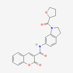 molecular formula C23H20N2O5 B2940216 2-oxo-N-(1-(tetrahydrofuran-2-carbonyl)indolin-6-yl)-2H-chromene-3-carboxamide CAS No. 1060183-59-6