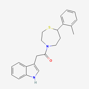 molecular formula C22H24N2OS B2940232 2-(1H-indol-3-yl)-1-(7-(o-tolyl)-1,4-thiazepan-4-yl)ethanone CAS No. 1705329-89-0
