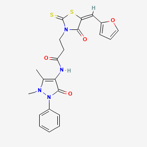 (E)-N-(1,5-dimethyl-3-oxo-2-phenyl-2,3-dihydro-1H-pyrazol-4-yl)-3-(5-(furan-2-ylmethylene)-4-oxo-2-thioxothiazolidin-3-yl)propanamide