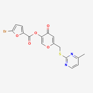 molecular formula C16H11BrN2O5S B2940256 6-(((4-methylpyrimidin-2-yl)thio)methyl)-4-oxo-4H-pyran-3-yl 5-bromofuran-2-carboxylate CAS No. 877637-91-7