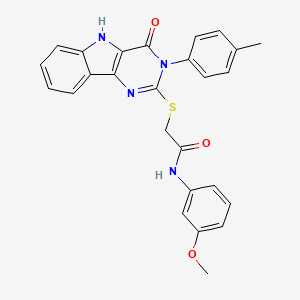 molecular formula C26H22N4O3S B2940257 N-(3-methoxyphenyl)-2-((4-oxo-3-(p-tolyl)-4,5-dihydro-3H-pyrimido[5,4-b]indol-2-yl)thio)acetamide CAS No. 536704-89-9