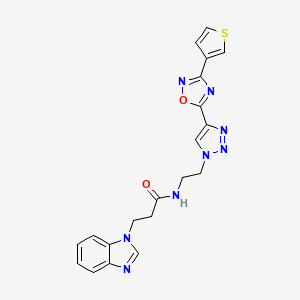 molecular formula C20H18N8O2S B2940280 3-(1H-benzo[d]imidazol-1-yl)-N-(2-(4-(3-(thiophen-3-yl)-1,2,4-oxadiazol-5-yl)-1H-1,2,3-triazol-1-yl)ethyl)propanamide CAS No. 2034355-08-1