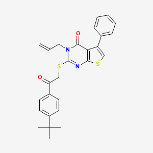 molecular formula C27H26N2O2S2 B2940287 2-[2-(4-Tert-butylphenyl)-2-oxoethyl]sulfanyl-5-phenyl-3-prop-2-enylthieno[2,3-d]pyrimidin-4-one CAS No. 690643-41-5