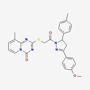 molecular formula C27H25N5O3S B2940292 2-((2-(3-(4-methoxyphenyl)-5-(p-tolyl)-4,5-dihydro-1H-pyrazol-1-yl)-2-oxoethyl)thio)-9-methyl-4H-pyrido[1,2-a][1,3,5]triazin-4-one CAS No. 896343-27-4