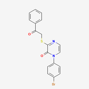 molecular formula C18H13BrN2O2S B2940297 1-(4-bromophenyl)-3-((2-oxo-2-phenylethyl)thio)pyrazin-2(1H)-one CAS No. 946324-98-7