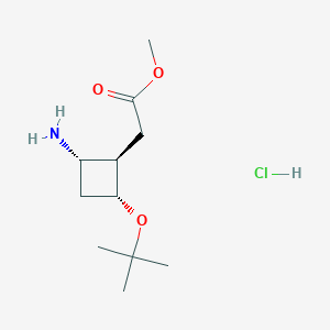 molecular formula C11H22ClNO3 B2940319 Methyl 2-[(1R,2S,4R)-2-amino-4-[(2-methylpropan-2-yl)oxy]cyclobutyl]acetate;hydrochloride CAS No. 2227791-03-7