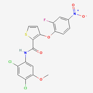 molecular formula C18H11Cl2FN2O5S B2940321 N-(2,4-dichloro-5-methoxyphenyl)-3-(2-fluoro-4-nitrophenoxy)-2-thiophenecarboxamide CAS No. 339015-56-4