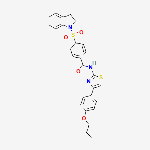 molecular formula C27H25N3O4S2 B2940322 4-(2,3-dihydroindol-1-ylsulfonyl)-N-[4-(4-propoxyphenyl)-1,3-thiazol-2-yl]benzamide CAS No. 361170-61-8