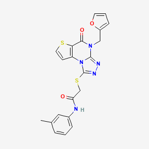 molecular formula C21H17N5O3S2 B2940332 2-((4-(furan-2-ylmethyl)-5-oxo-4,5-dihydrothieno[2,3-e][1,2,4]triazolo[4,3-a]pyrimidin-1-yl)thio)-N-(m-tolyl)acetamide CAS No. 1243090-33-6