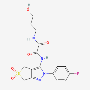 molecular formula C16H17FN4O5S B2940334 N1-(2-(4-fluorophenyl)-5,5-dioxido-4,6-dihydro-2H-thieno[3,4-c]pyrazol-3-yl)-N2-(3-hydroxypropyl)oxalamide CAS No. 899961-82-1