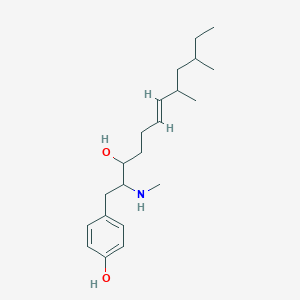 molecular formula C21H35NO2 B2940338 4-[(E)-3-Hydroxy-8,10-dimethyl-2-(methylamino)dodec-6-enyl]phenol CAS No. 92802-16-9