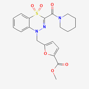 molecular formula C20H21N3O6S B2940340 methyl 5-{[4,4-dioxo-3-(piperidinocarbonyl)-4lambda~6~,1,2-benzothiadiazin-1(4H)-yl]methyl}-2-furoate CAS No. 1251602-73-9