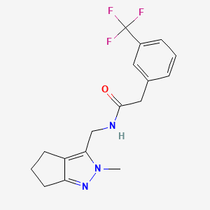 molecular formula C17H18F3N3O B2940391 N-((2-methyl-2,4,5,6-tetrahydrocyclopenta[c]pyrazol-3-yl)methyl)-2-(3-(trifluoromethyl)phenyl)acetamide CAS No. 2034508-28-4