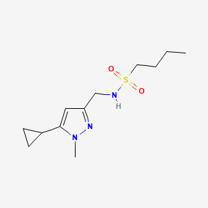 molecular formula C12H21N3O2S B2940403 N-((5-cyclopropyl-1-methyl-1H-pyrazol-3-yl)methyl)butane-1-sulfonamide CAS No. 1448057-69-9