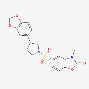 molecular formula C19H18N2O6S B2940424 5-((3-(benzo[d][1,3]dioxol-5-yl)pyrrolidin-1-yl)sulfonyl)-3-methylbenzo[d]oxazol-2(3H)-one CAS No. 2034273-73-7