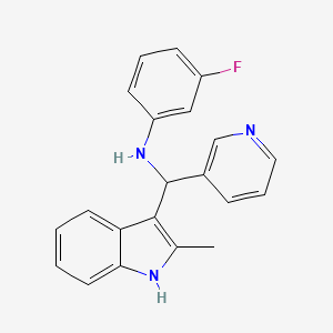 molecular formula C21H18FN3 B2940435 3-fluoro-N-((2-methyl-1H-indol-3-yl)(pyridin-3-yl)methyl)aniline CAS No. 514186-40-4