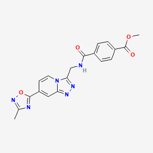 molecular formula C19H16N6O4 B2940444 Methyl 4-(((7-(3-methyl-1,2,4-oxadiazol-5-yl)-[1,2,4]triazolo[4,3-a]pyridin-3-yl)methyl)carbamoyl)benzoate CAS No. 2034446-90-5