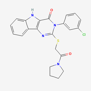 molecular formula C22H19ClN4O2S B2940450 3-(3-chlorophenyl)-2-(2-oxo-2-pyrrolidin-1-ylethyl)sulfanyl-5H-pyrimido[5,4-b]indol-4-one CAS No. 536712-41-1