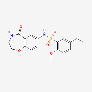 molecular formula C18H20N2O5S B2940453 5-ethyl-2-methoxy-N-(5-oxo-2,3,4,5-tetrahydrobenzo[f][1,4]oxazepin-7-yl)benzenesulfonamide CAS No. 922009-69-6