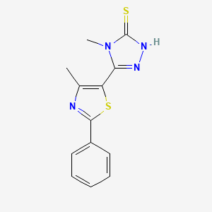 molecular formula C13H12N4S2 B2940464 4-methyl-5-(4-methyl-2-phenyl-1,3-thiazol-5-yl)-4H-1,2,4-triazole-3-thiol CAS No. 219860-18-1