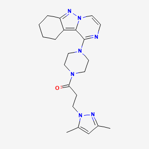 molecular formula C22H29N7O B2940472 3-(3,5-dimethyl-1H-pyrazol-1-yl)-1-(4-(7,8,9,10-tetrahydropyrazino[1,2-b]indazol-1-yl)piperazin-1-yl)propan-1-one CAS No. 1904178-04-6
