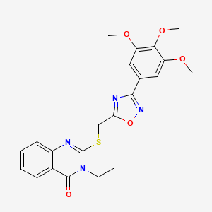 molecular formula C22H22N4O5S B2940473 3-ethyl-2-(((3-(3,4,5-trimethoxyphenyl)-1,2,4-oxadiazol-5-yl)methyl)thio)quinazolin-4(3H)-one CAS No. 946252-45-5