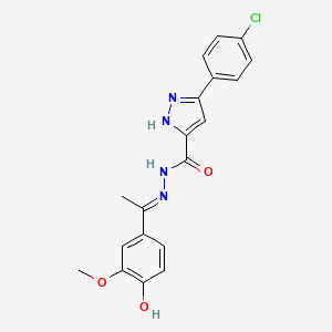 molecular formula C19H17ClN4O3 B2940490 (E)-3-(4-chlorophenyl)-N'-(1-(4-hydroxy-3-methoxyphenyl)ethylidene)-1H-pyrazole-5-carbohydrazide CAS No. 1285540-77-3