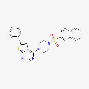 molecular formula C26H22N4O2S2 B2940498 1-(Naphthalene-2-sulfonyl)-4-{6-phenylthieno[2,3-d]pyrimidin-4-yl}piperazine CAS No. 315709-07-0