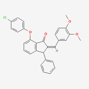 molecular formula C30H23ClO4 B2940500 7-(4-Chlorophenoxy)-2-[(3,4-dimethoxyphenyl)methylene]-3-phenyl-1-indanone CAS No. 337921-78-5