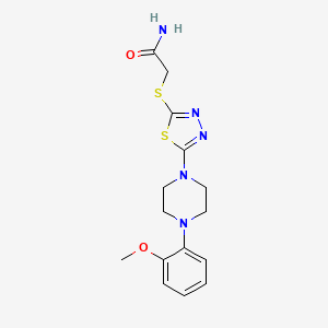 molecular formula C15H19N5O2S2 B2940501 2-((5-(4-(2-Methoxyphenyl)piperazin-1-yl)-1,3,4-thiadiazol-2-yl)thio)acetamide CAS No. 1105222-54-5