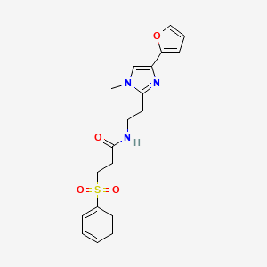 molecular formula C19H21N3O4S B2940505 N-(2-(4-(呋喃-2-基)-1-甲基-1H-咪唑-2-基)乙基)-3-(苯磺酰基)丙酰胺 CAS No. 1421525-68-9