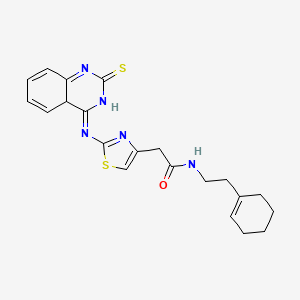 molecular formula C21H23N5OS2 B2940513 N-[2-(环己-1-烯-1-基)乙基]-2-{2-[(2-硫代亚甲基-1,2-二氢喹唑啉-4-基)氨基]-1,3-噻唑-4-基}乙酰胺 CAS No. 689267-06-9