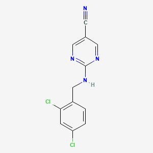 molecular formula C12H8Cl2N4 B2940520 2-[(2,4-Dichlorobenzyl)amino]-5-pyrimidinecarbonitrile CAS No. 400084-62-0