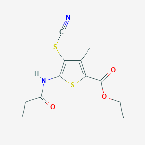 molecular formula C12H14N2O3S2 B2940521 3-甲基-5-丙酰氨基-4-硫氰酸根硫杂环-2-羧酸乙酯 CAS No. 681155-62-4