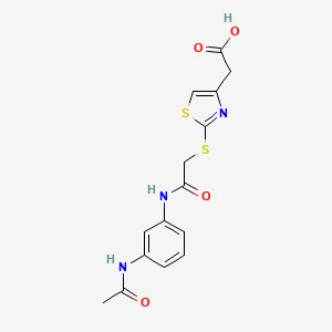 molecular formula C15H15N3O4S2 B2940522 2-(2-((2-((3-Acetamidophenyl)amino)-2-oxoethyl)thio)thiazol-4-yl)acetic acid CAS No. 1050130-52-3