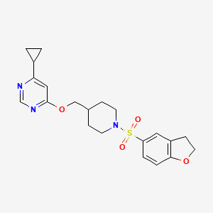 molecular formula C21H25N3O4S B2940557 4-环丙基-6-((1-((2,3-二氢苯并呋喃-5-基)磺酰基)哌啶-4-基)甲氧基)嘧啶 CAS No. 2320958-73-2